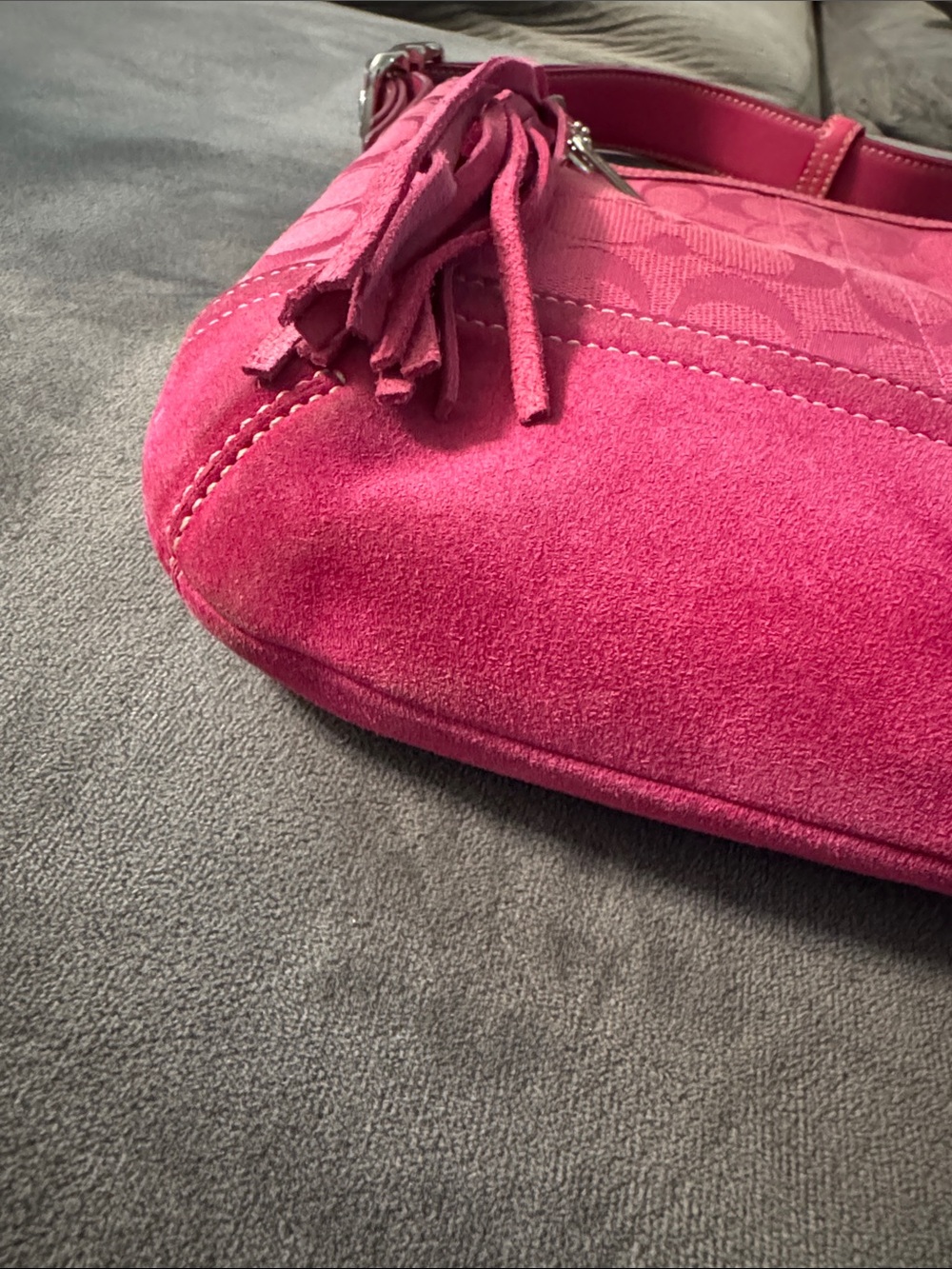 Coach Hot Pink Signature Canvas Shoulder Bag with Tassel Charm - Picture 3 of 8